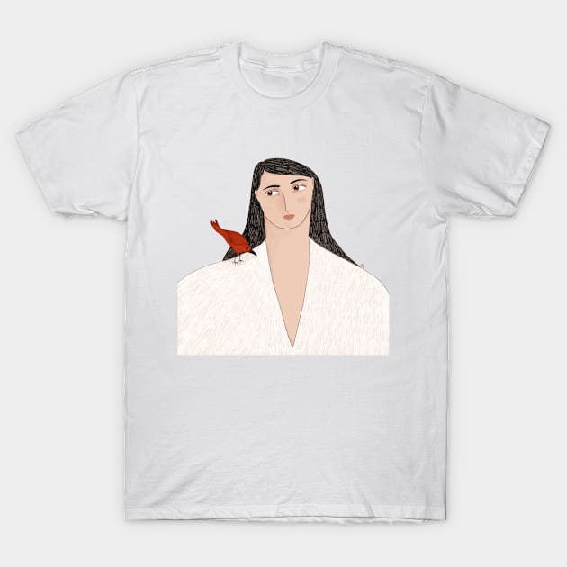 Girl with Bird T-Shirt by burcuandthethings